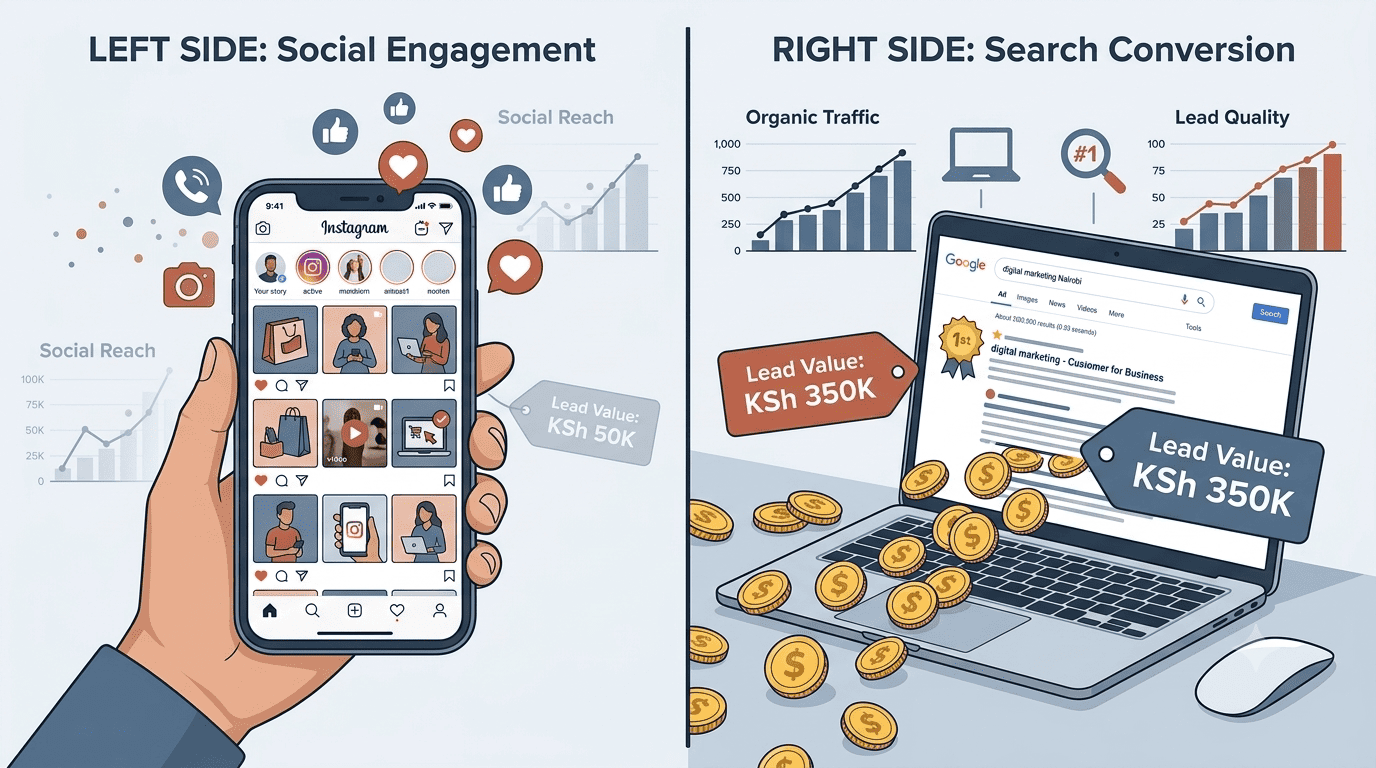 The "I Don't Need SEO, I'm on Instagram" Myth: Why Organic Google Traffic Is 10x More Valuable Than Social Media Followers for Kenyan B2B