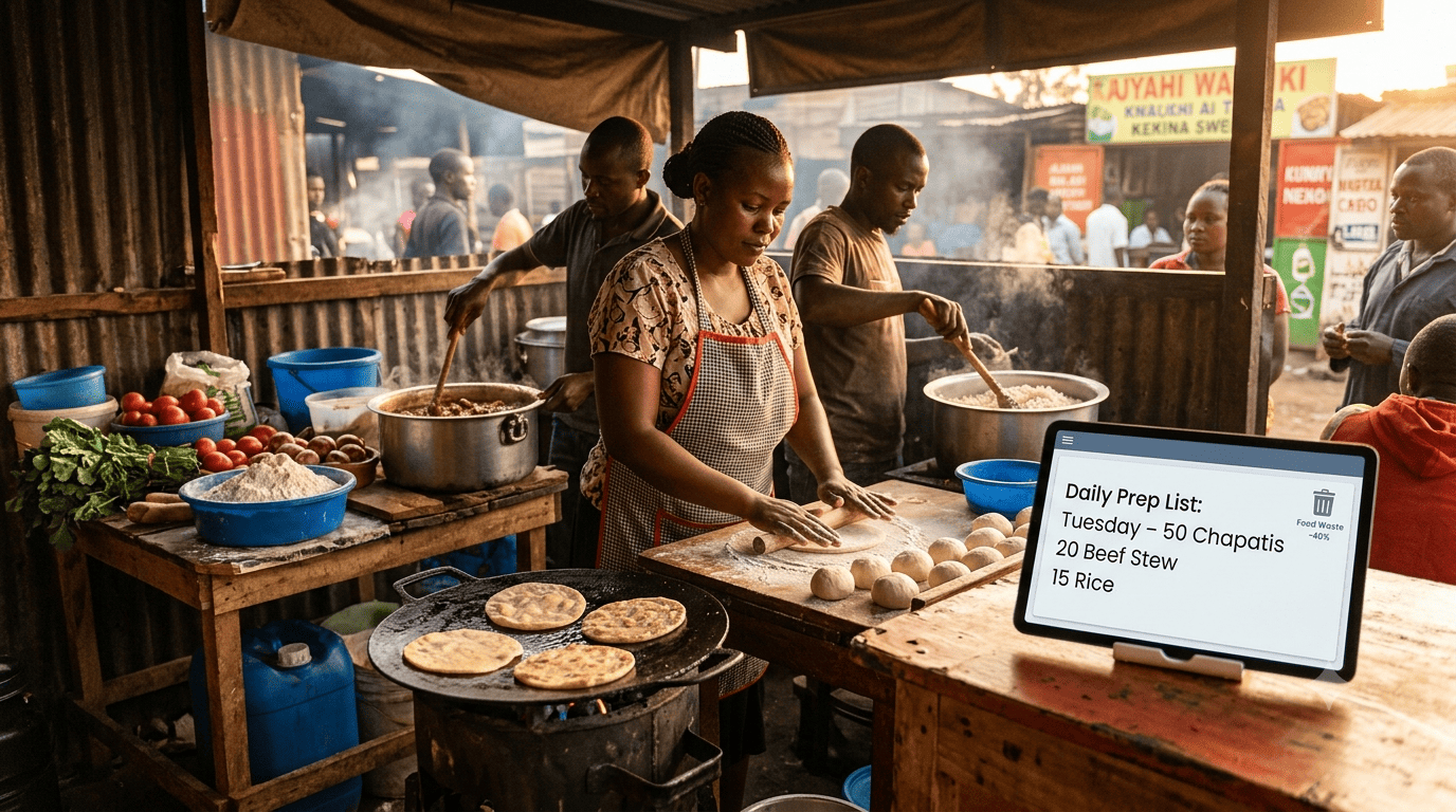 How a Kibandaski (Food Kiosk) Owner Cut Food Waste by 40% Using a Simple Daily Prep List Generated from Sales Data